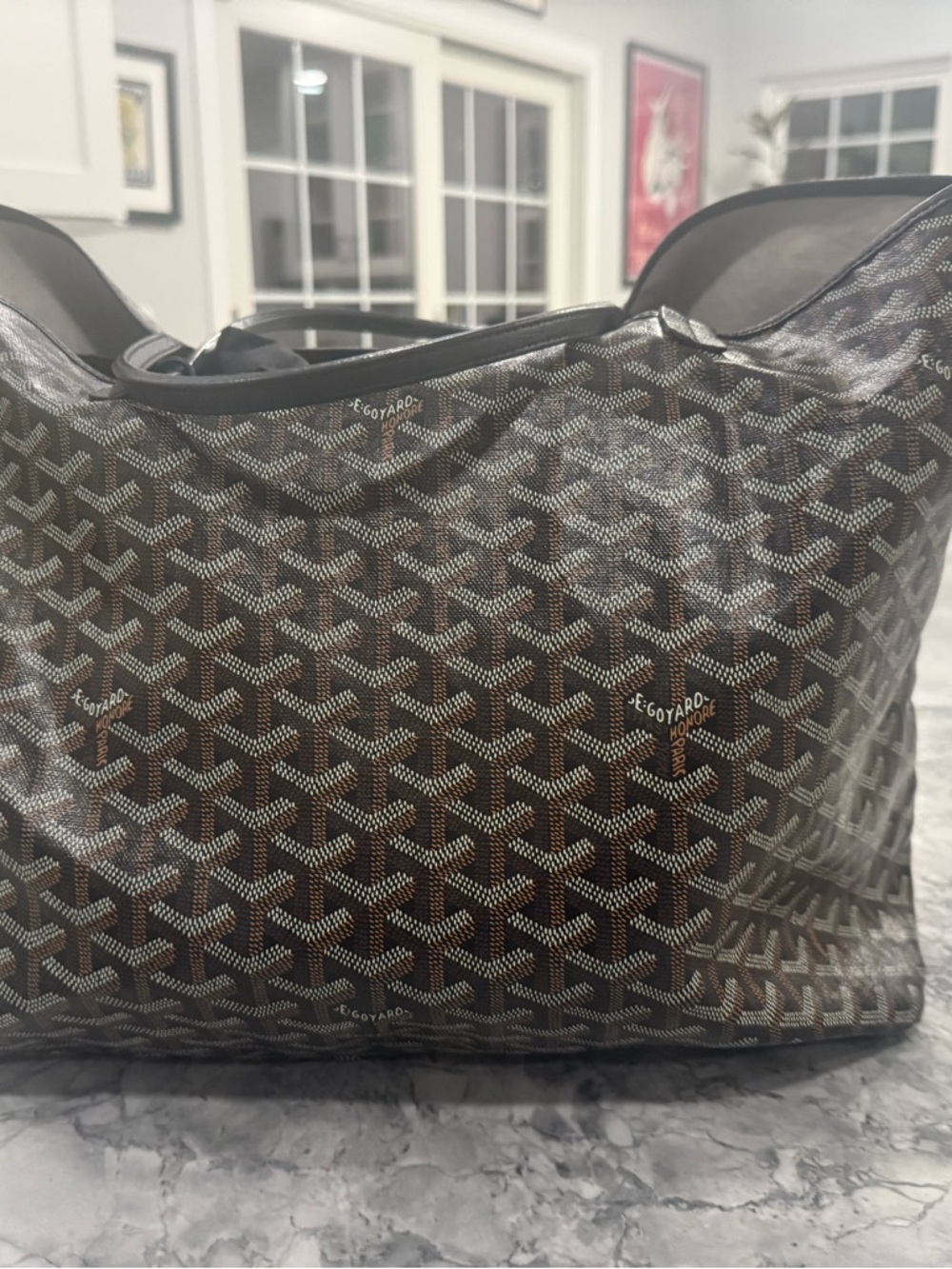 Goyard Brown & Black St. Louis Tote with Signature Goyardine Pattern